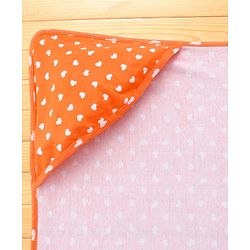 Babyhug Cotton Interlock Knit Hooded Wrapper with Heart Print L 75 x B 74 cm - Orange