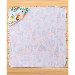 Babyhug Cotton Knit Hooded  Wrapper With Animal Print L 75 x B 70 cm - Yellow