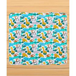 Babyhug Cotton Knit Hooded Wrapper With Animal Print L 75 x B 70 cm - White