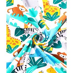 Babyhug Cotton Knit Hooded Wrapper With Animal Print L 75 x B 70 cm - White