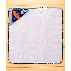 Babyhug Cotton Interlock Knit Hooded Wrapper with Animal Print L 76 x B 73 cm - Navy Blue