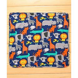 Babyhug Cotton Interlock Knit Hooded Wrapper with Animal Print L 76 x B 73 cm - Navy Blue