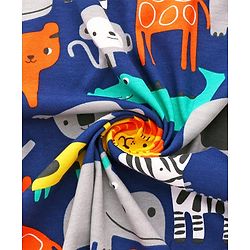 Babyhug Cotton Interlock Knit Hooded Wrapper with Animal Print L 76 x B 73 cm - Navy Blue