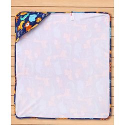 Babyhug Cotton Interlock Knit Hooded Wrapper with Animal Print L 75 x B 73 cm - Navy Blue