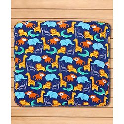 Babyhug Cotton Interlock Knit Hooded Wrapper with Animal Print L 75 x B 73 cm - Navy Blue