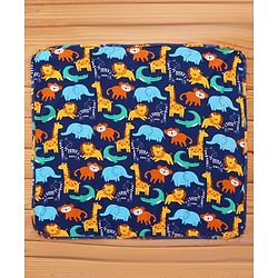 Babyhug Cotton Interlock Knit Hooded Wrapper with Animal Print L 75 x B 73 cm - Navy Blue