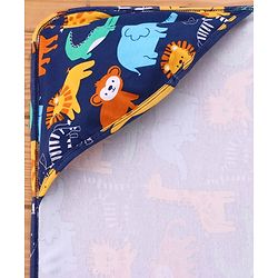Babyhug Cotton Interlock Knit Hooded Wrapper with Animal Print L 75 x B 73 cm - Navy Blue