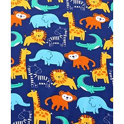 Babyhug Cotton Interlock Knit Hooded Wrapper with Animal Print L 75 x B 73 cm - Navy Blue