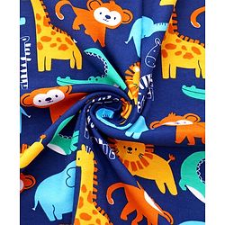 Babyhug Cotton Interlock Knit Hooded Wrapper with Animal Print L 75 x B 73 cm - Navy Blue