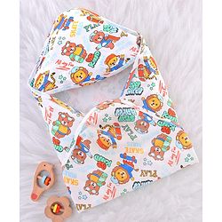 Babyhug Cotton Interlock Knit Hooded Wrapper with Animal Print L 76 x B 71.5 cm - White
