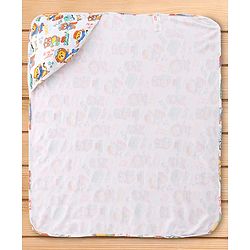 Babyhug Cotton Interlock Knit Hooded Wrapper with Animal Print L 76 x B 71.5 cm - White