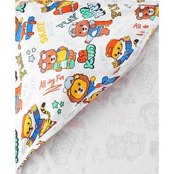 Babyhug Cotton Interlock Knit Hooded Wrapper with Animal Print L 76 x B 71.5 cm - White