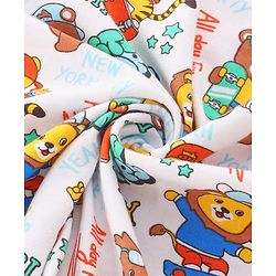 Babyhug Cotton Interlock Knit Hooded Wrapper with Animal Print L 76 x B 71.5 cm - White