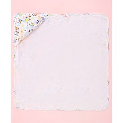 Babyhug Interlock 100% Cotton Knit Hooded Wrapper Beach Theme Print L 75 x B 72 cm - White