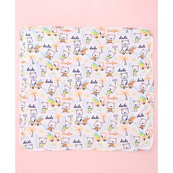 Babyhug Interlock 100% Cotton Knit Hooded Wrapper Beach Theme Print L 75 x B 72 cm - White