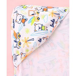Babyhug Interlock 100% Cotton Knit Hooded Wrapper Beach Theme Print L 75 x B 72 cm - White
