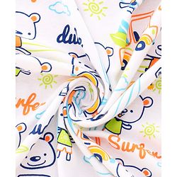 Babyhug Interlock 100% Cotton Knit Hooded Wrapper Beach Theme Print L 75 x B 72 cm - White