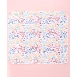 Babyhug Interlock Cotton Knit Hooded Wrapper Jungle Theme Print L 75 x B 72 cm - White