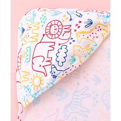 Babyhug Interlock Cotton Knit Hooded Wrapper Jungle Theme Print L 75 x B 72 cm - White