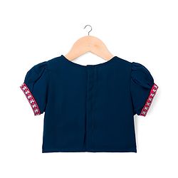 Babyhug Georgette Woven Half Puffed Sleeves Choli Lehenga Set with Dupatta & Embroidery - Navy Blue