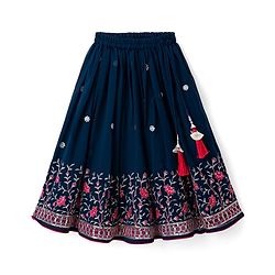 Babyhug Georgette Woven Half Puffed Sleeves Choli Lehenga Set with Dupatta & Embroidery - Navy Blue