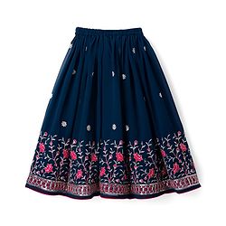 Babyhug Georgette Woven Half Puffed Sleeves Choli Lehenga Set with Dupatta & Embroidery - Navy Blue
