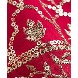 Babyhug Georgett Woven Half Sleeves Choli Lehenega & Dupatta Set With Floral Embriodery & Sequin Detailing - Red