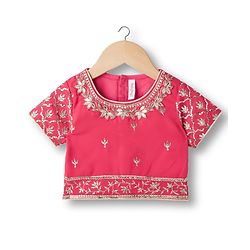 Babyhug Georgett Woven Half Sleeves Choli Lehenega & Dupatta Set With Floral Embriodery & Sequin Detailing - Red