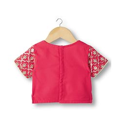 Babyhug Georgett Woven Half Sleeves Choli Lehenega & Dupatta Set With Floral Embriodery & Sequin Detailing - Red