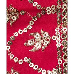 Babyhug Georgett Woven Half Sleeves Choli Lehenega & Dupatta Set With Floral Embriodery & Sequin Detailing - Red