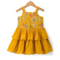 Babyhug Georgette Woven Sleeveless Embroidered Kurti Patiala Set with Dupatta - Yellow