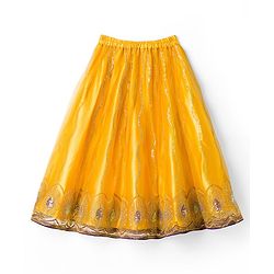 Babyhug Net Woven Half Sleeves Net Embroidered Choli Lehenga & Dupatta Set With Sequin Detailing - Purple & Yellow