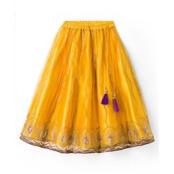 Babyhug Net Woven Half Sleeves Net Embroidered Choli Lehenga & Dupatta Set With Sequin Detailing - Purple & Yellow