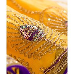 Babyhug Net Woven Half Sleeves Net Embroidered Choli Lehenga & Dupatta Set With Sequin Detailing - Purple & Yellow