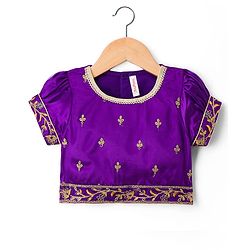 Babyhug Net Woven Half Sleeves Net Embroidered Choli Lehenga & Dupatta Set With Sequin Detailing - Purple & Yellow