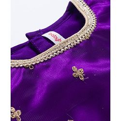 Babyhug Net Woven Half Sleeves Net Embroidered Choli Lehenga & Dupatta Set With Sequin Detailing - Purple & Yellow