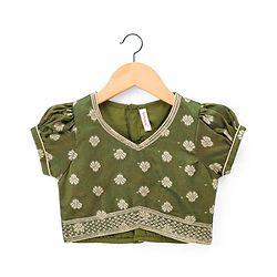 Babyhug Brocade Woven Half Puffed Sleeves Choli Lehenga with Dupatta Embroidery & Sequin Detailing - Green