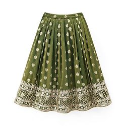 Babyhug Brocade Woven Half Puffed Sleeves Choli Lehenga with Dupatta Embroidery & Sequin Detailing - Green
