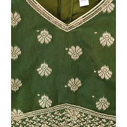 Babyhug Brocade Woven Half Puffed Sleeves Choli Lehenga with Dupatta Embroidery & Sequin Detailing - Green