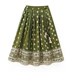 Babyhug Brocade Woven Half Puffed Sleeves Choli Lehenga with Dupatta Embroidery & Sequin Detailing - Green