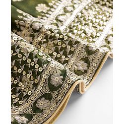 Babyhug Brocade Woven Half Puffed Sleeves Choli Lehenga with Dupatta Embroidery & Sequin Detailing - Green