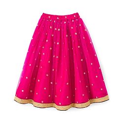 Babyhug Woven Sleeveless Embroidered Choli Lehenga Set with Dupatta - Dark Pink & Blue