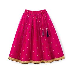 Babyhug Woven Sleeveless Embroidered Choli Lehenga Set with Dupatta - Dark Pink & Blue