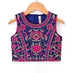 Babyhug Woven Sleeveless Embroidered Choli Lehenga Set with Dupatta - Dark Pink & Blue
