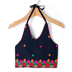 Babyhug Georgette Woven Sleeveless Choli Lehenga & Dupatta Set With Floral Embroidery - Navy Blue