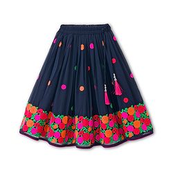 Babyhug Georgette Woven Sleeveless Choli Lehenga & Dupatta Set With Floral Embroidery - Navy Blue