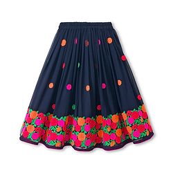 Babyhug Georgette Woven Sleeveless Choli Lehenga & Dupatta Set With Floral Embroidery - Navy Blue