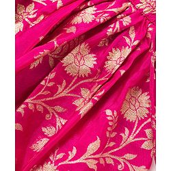 Babyhug Brocade Half Puffed Sleeves Choli Lehenga Set with Dupatta & Floral Foil Print - Teal Blue