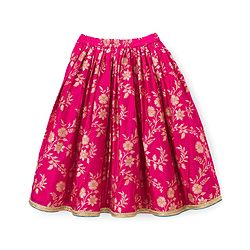 Babyhug Brocade Half Puffed Sleeves Choli Lehenga Set with Dupatta & Floral Foil Print - Teal Blue