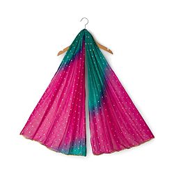 Babyhug Brocade Half Puffed Sleeves Choli Lehenga Set with Dupatta & Floral Foil Print - Teal Blue